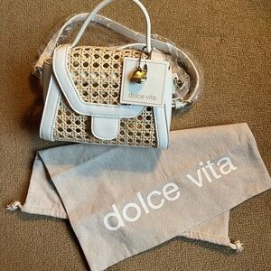 Dolce Vita Tropez Crossbody White Natural Cane with Canvas Bag